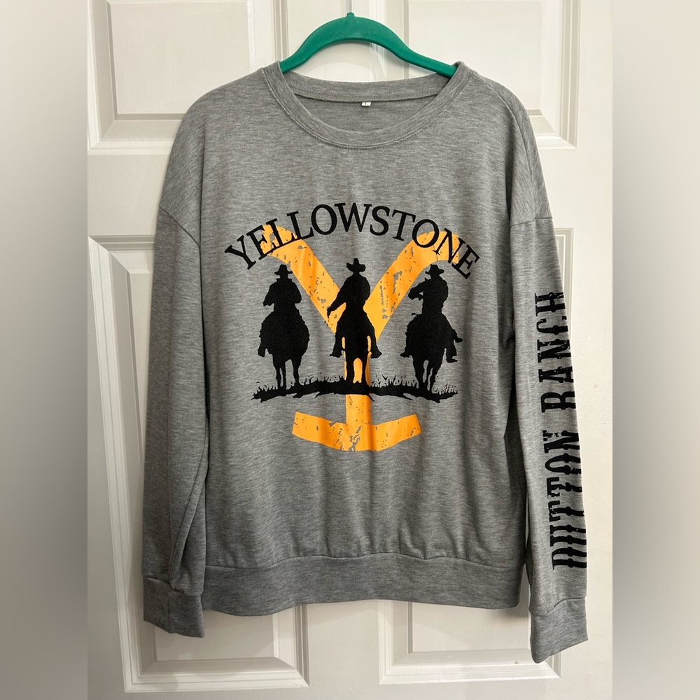 Gray Graphic Hoodie with Black and Orange Design